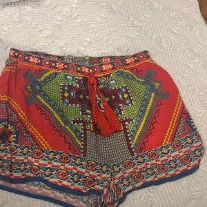 Flying Tomatoes Boho Red Printed Tassel Waist Women’s Shorts